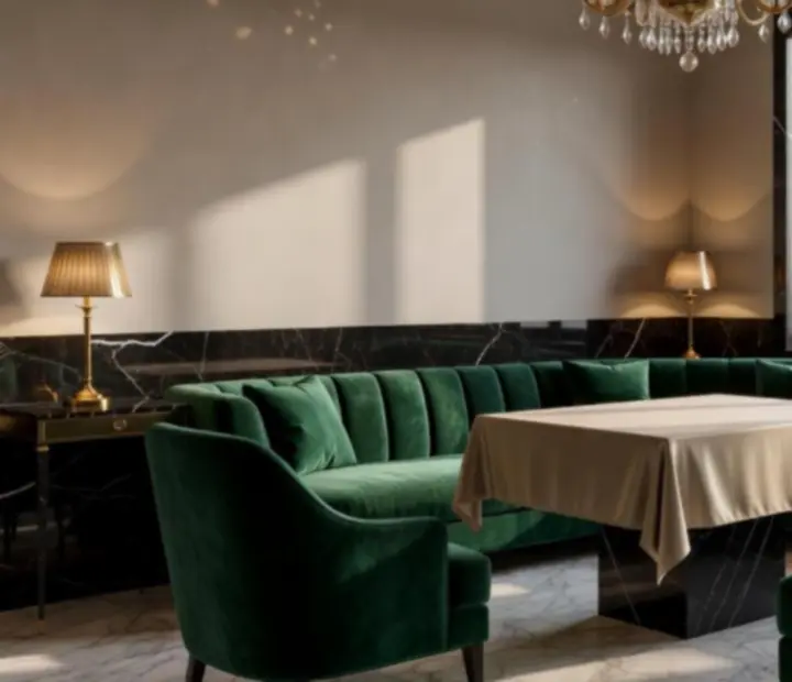 Salon en velours privatisé chez Terra Ciel