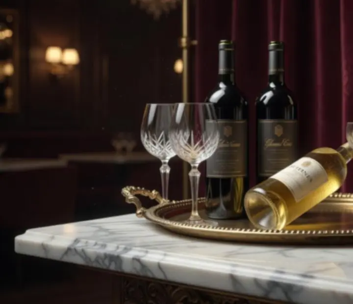 Sélection de bouteilles de vin et de champagne sur un bar élégant Terra Ciel.